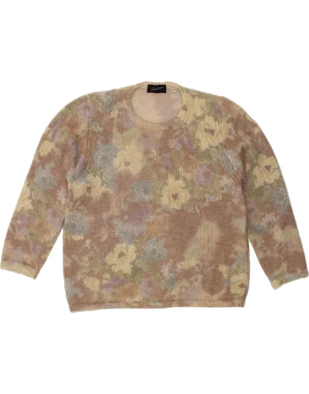 BEATRICE Womens Crew Neck Jumper Sweater IT 48 XL Beige Floral Wool Cashmere Blend Cotton Blend Poly Blend