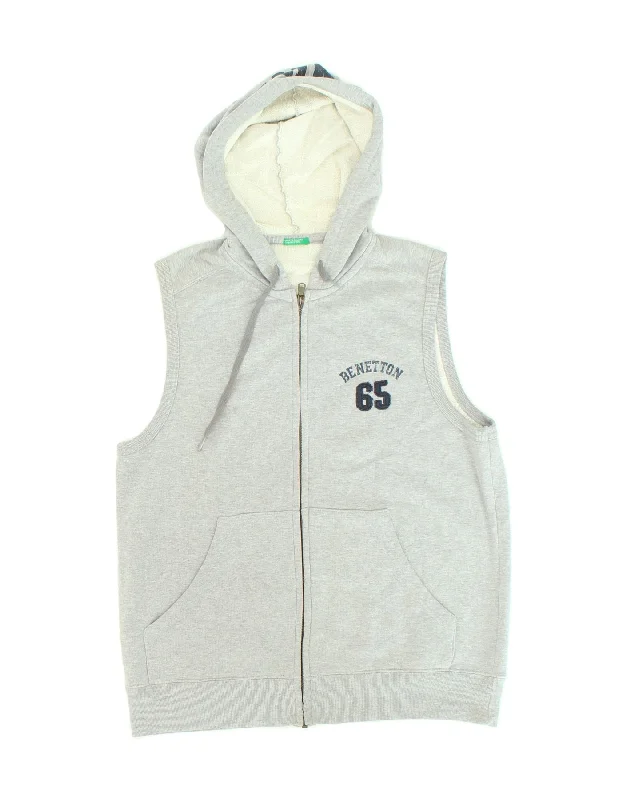 BENETTON Mens Graphic Sleeveless Zip Hoodie Sweater Medium Grey Solid Print Embellished BENETTON Mens Graphic Sleeveless Zip Hoodie Sweater Medium Grey Solid Print Embellished