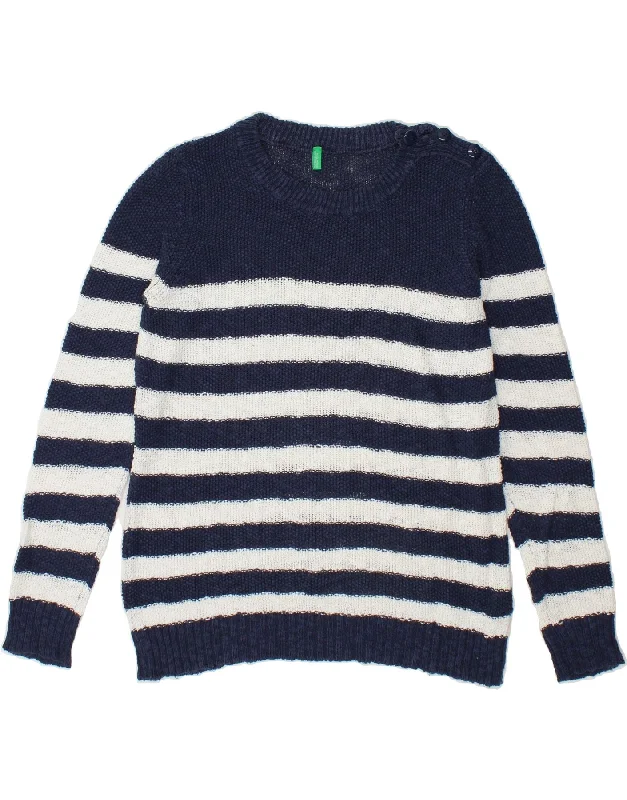 BENETTON Womens Boat Neck Jumper Sweater UK 16 Large Navy Blue Striped