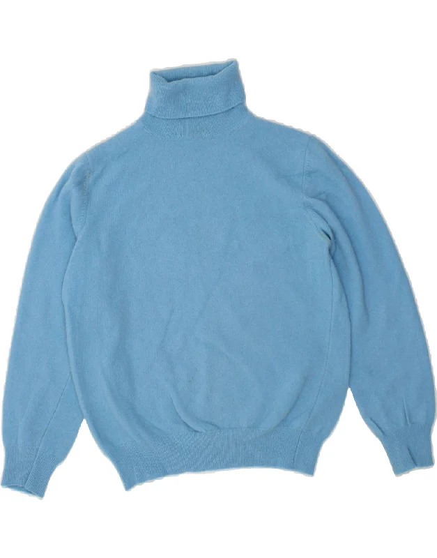 BENETTON Womens Roll Neck Jumper Sweater UK 10 Small Blue Wool Welt Pockets Slit Pockets Flap Pockets