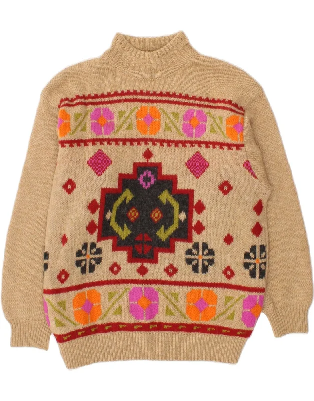BENETTON Womens Turtle Neck Jumper Sweater UK 10 Small Beige Fair Isle Ribbed Striped Patterned BENETTON Womens Turtle Neck Jumper Sweater UK 10 Small Beige Fair Isle Ribbed Striped Patterned