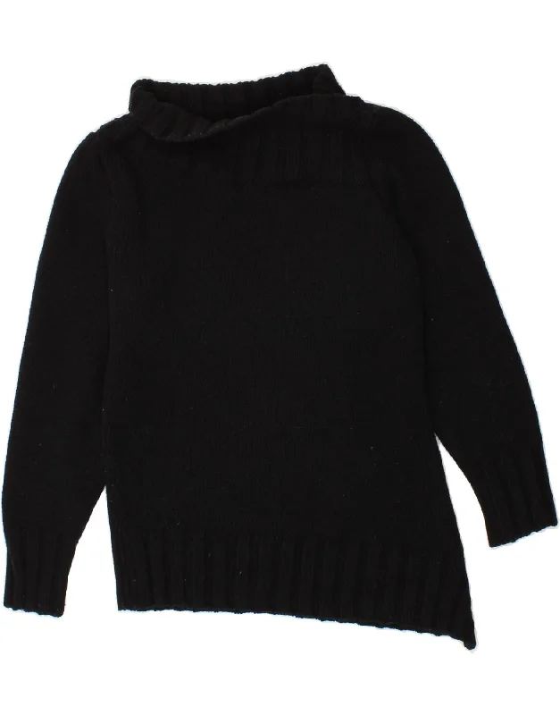 BLUMARINE Womens Asymmetric Turtle Neck Jumper Sweater UK 14 Large Black Fitted Slim Tailored