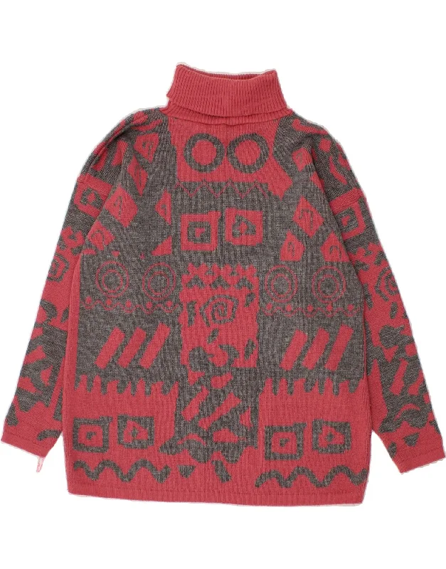 C&A Womens Oversized Roll Neck Jumper Sweater UK 14 Medium Pink Geometric Nylon Fabric Polyester Fabric Spandex Fabric C&A Womens Oversized Roll Neck Jumper Sweater UK 14 Medium Pink Geometric Nylon Fabric Polyester Fabric Spandex Fabric