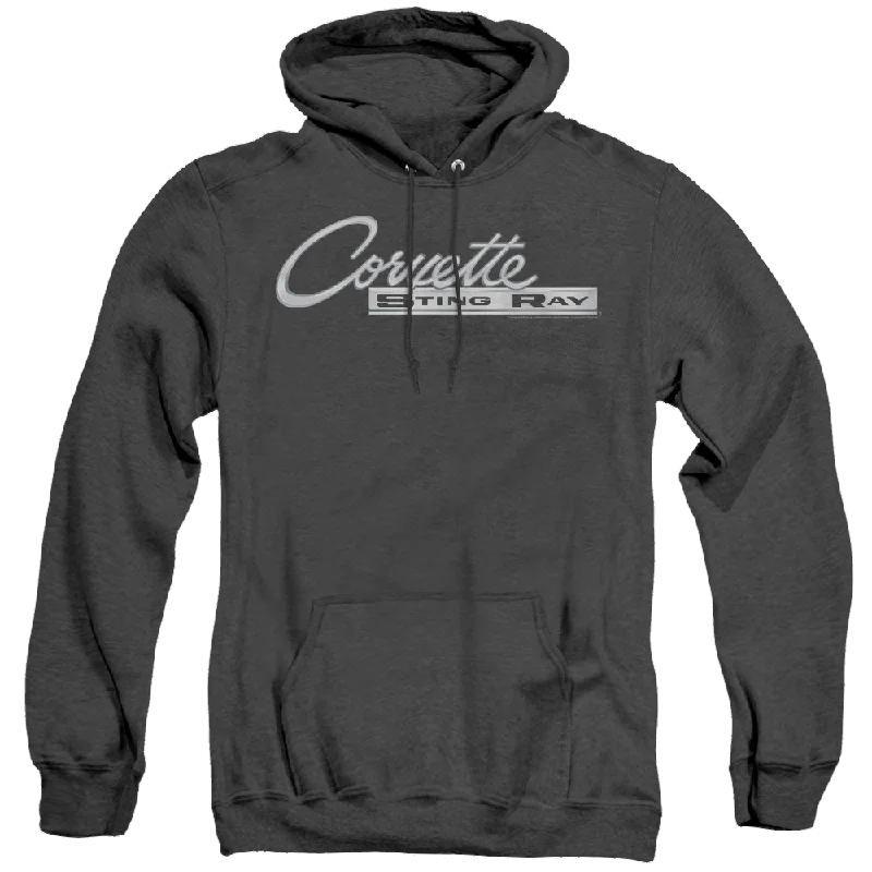 Chevrolet Chrome Stingray Logo - Heather Pullover Hoodie Shirred Sleeve Feminine