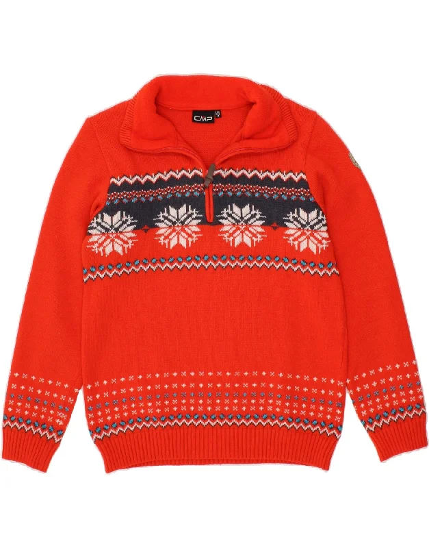 CMP Womens Zip Neck Jumper Sweater UK 14 Medium Red Fair Isle Oversized Loose Flowy