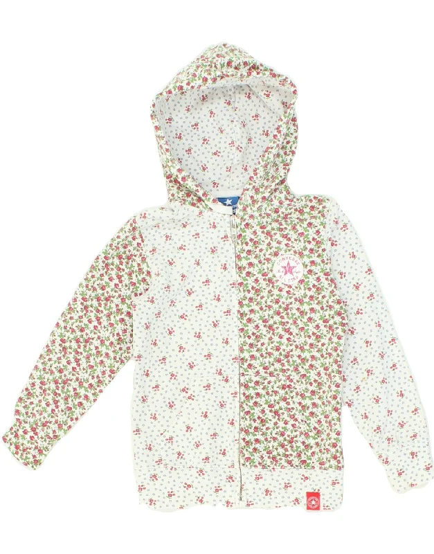 CONVERSE Girls Zip Hoodie Sweater 5-6 Years White Floral Cotton Machine Wash Dry Clean Hand Wash CONVERSE Girls Zip Hoodie Sweater 5-6 Years White Floral Cotton Machine Wash Dry Clean Hand Wash