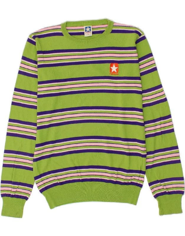 CONVERSE Womens Crew Neck Jumper Sweater UK 16 Large Green Striped Cotton