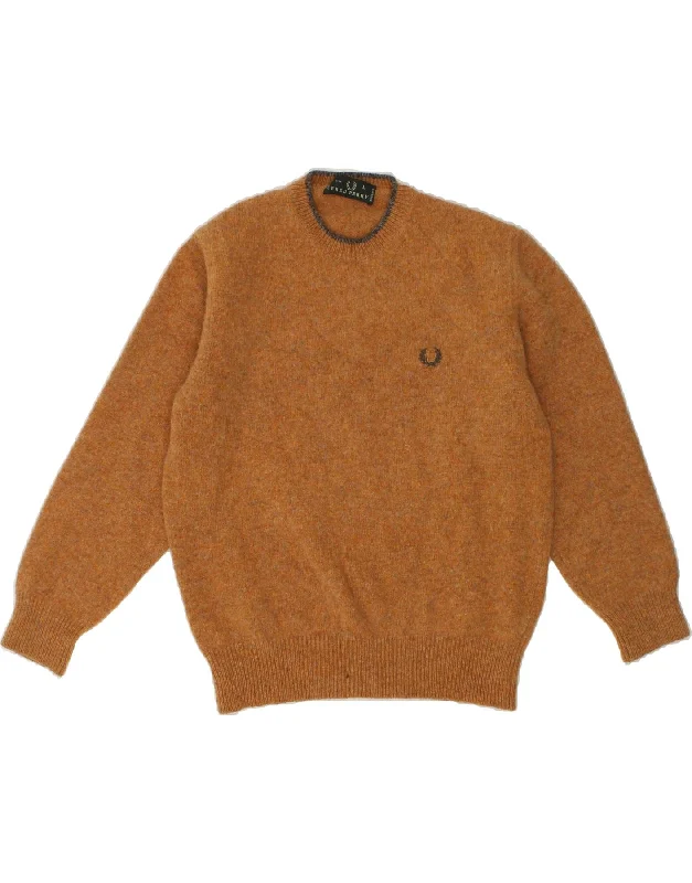 FRED PERRY Womens Crew Neck Jumper Sweater UK 16 Large Brown Wool Satin Blend Silk Blend Wool Blend FRED PERRY Womens Crew Neck Jumper Sweater UK 16 Large Brown Wool Satin Blend Silk Blend Wool Blend