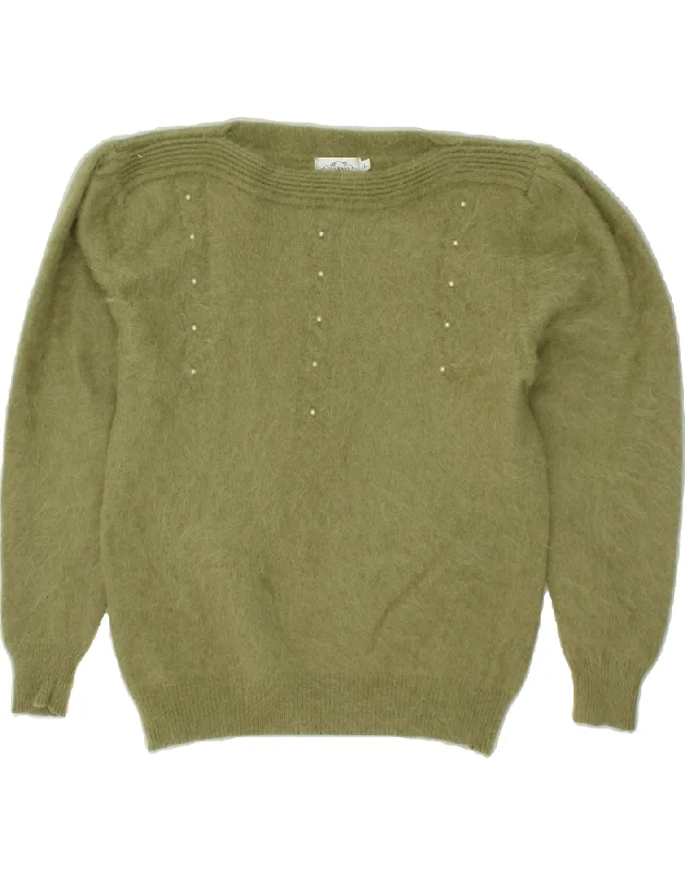 G.PISANO Womens Boat Neck Jumper Sweater UK 16 Large Green Angora Solid Print Embellished G.PISANO Womens Boat Neck Jumper Sweater UK 16 Large Green Angora Solid Print Embellished
