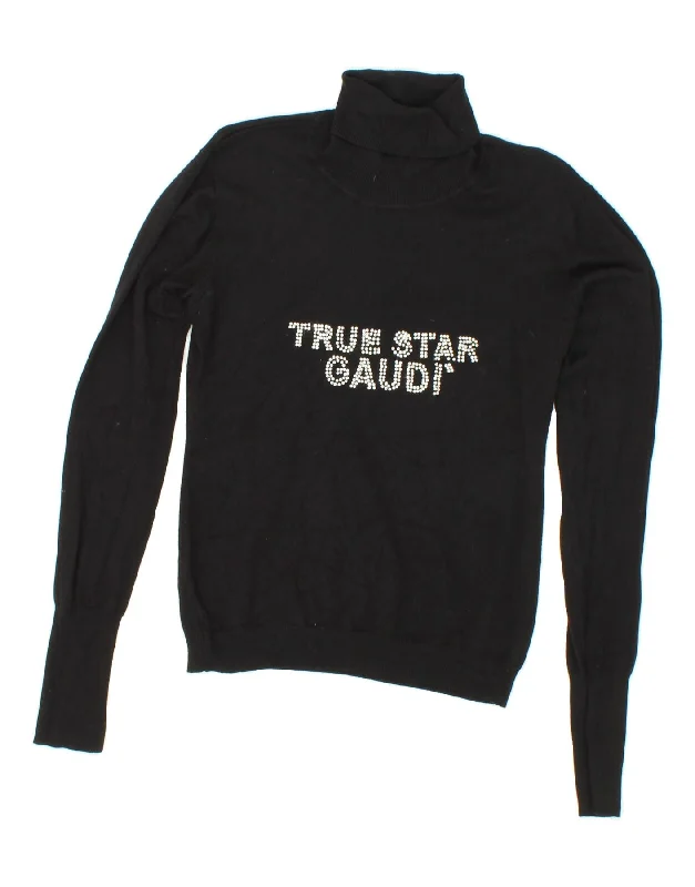 GAUDI Womens Graphic Roll Neck Jumper Sweater UK 10 Small Black Zippered Buttoned Snapped GAUDI Womens Graphic Roll Neck Jumper Sweater UK 10 Small Black Zippered Buttoned Snapped