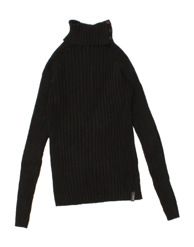 GUESS Womens Roll Neck Jumper Sweater UK 12 Medium Black Viscose Machine Wash Dry Clean Hand Wash