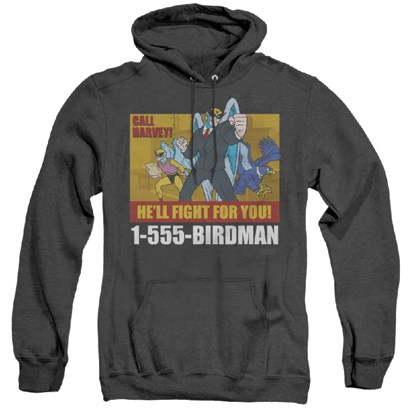 Harvey Birdman Birdman Ad - Heather Pullover Hoodie Open Front Cardigan