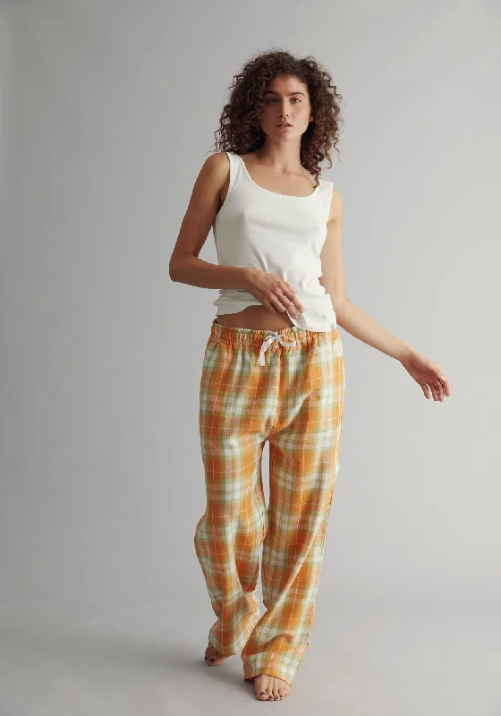 Women's Jim Jam Pyjama Trousers Set Check Chinos Cotton Straight Leg