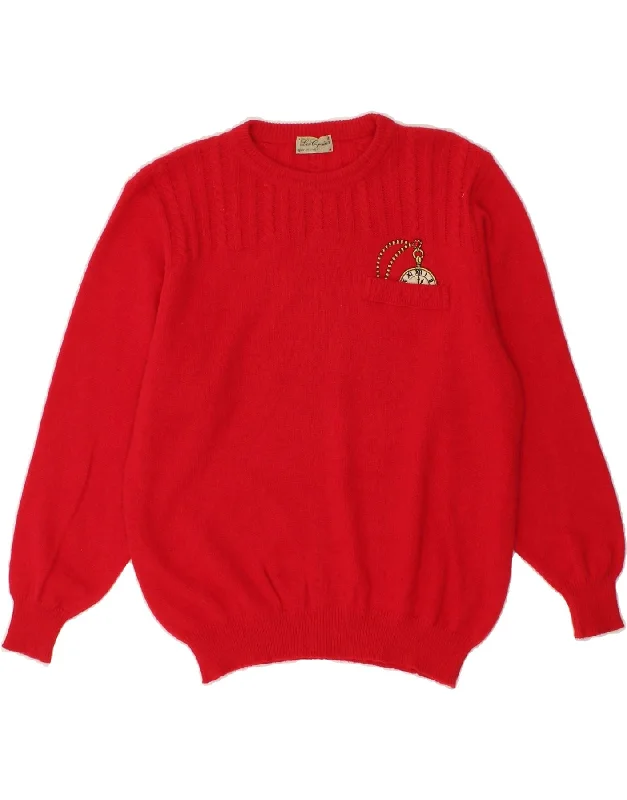 LES COPAINS Womens Oversized Crew Neck Jumper Sweater IT 44 Medium Red Rayon Fabric Velvet Fabric Corduroy Fabric