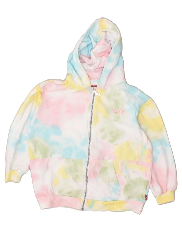 LEVI'S Girls Oversized Zip Hoodie Sweater 7-8 Years Multicoloured Tie Dye Terry Blend Velvet Blend Canvas Blend