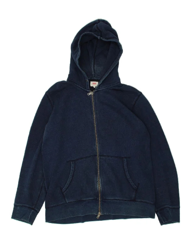 LEVI'S Mens Zip Hoodie Sweater Medium Navy Blue Cotton Transparent Opaque Sheer