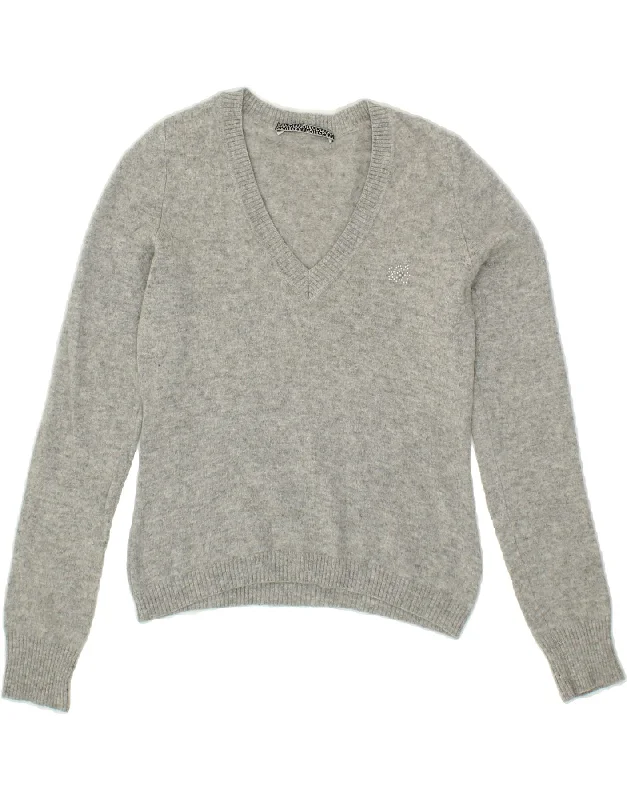 LIU JO Womens Crop V-Neck Jumper Sweater IT 44 Medium Grey Wool Fabric Cashmere Fabric Tweed Fabric LIU JO Womens Crop V-Neck Jumper Sweater IT 44 Medium Grey Wool Fabric Cashmere Fabric Tweed Fabric