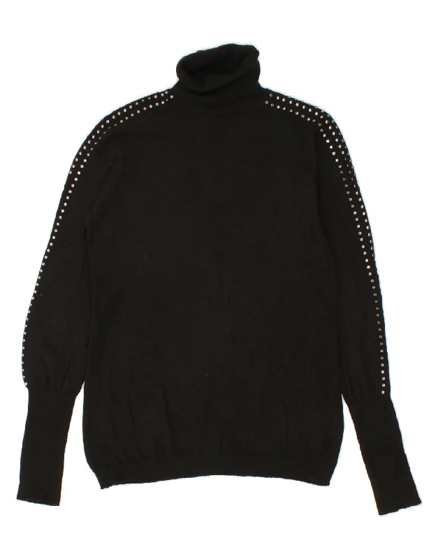 LIU JO Womens Roll Neck Jumper Sweater UK 12 Medium Black Seamless Knitted Crochet