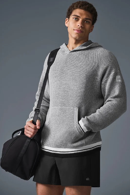 Sports Club Sweater Knit Hoodie - Athletic Heather Grey Front Pockets Side Pockets Patch Pockets