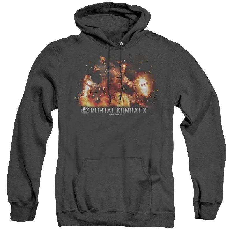 Mortal Kombat Scorpio Flames - Heather Pullover Hoodie Over Sleeve Pullover