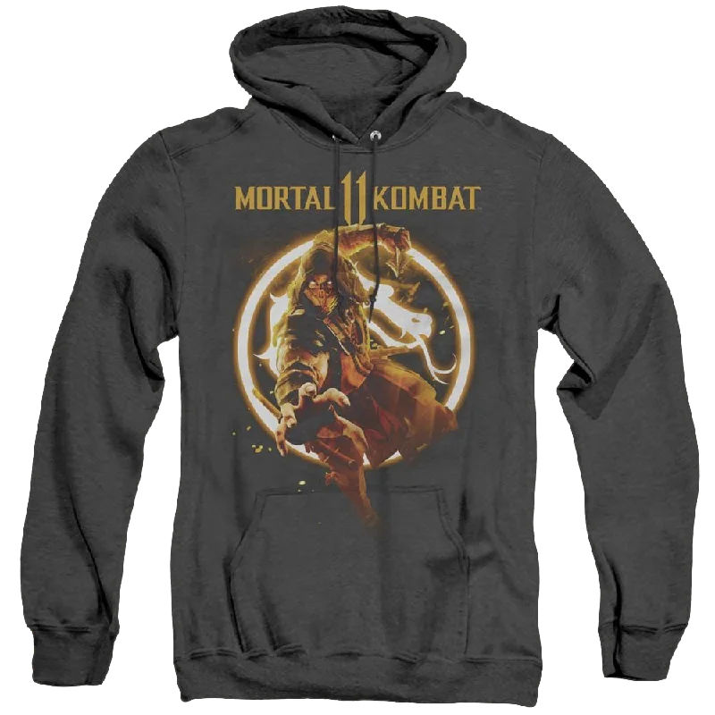 Mortal Kombat Scorpion Flames - Heather Pullover Hoodie Cable Knit Chunky