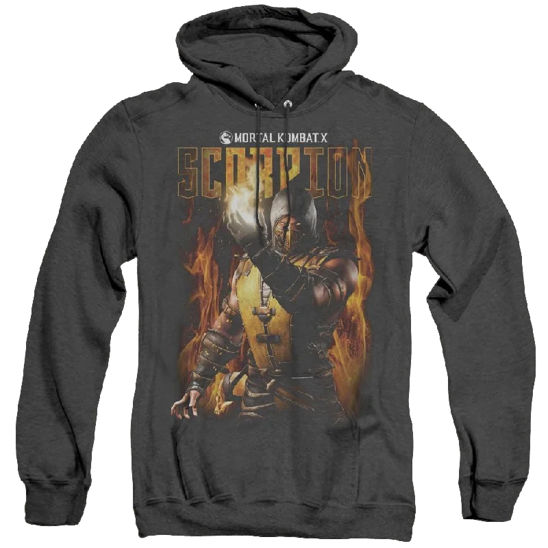Mortal Kombat Scorpion - Heather Pullover Hoodie Gathered Sleeve Pullover