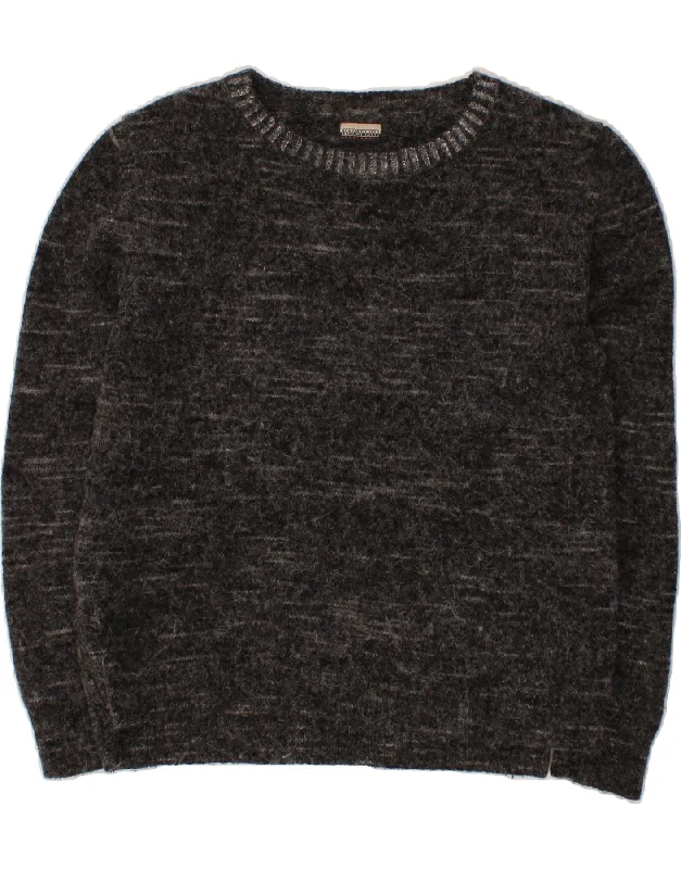 NAPAPIJRI Womens Oversized Boat Neck Jumper Sweater UK 10 Small Grey Chenille Brocade Lace
