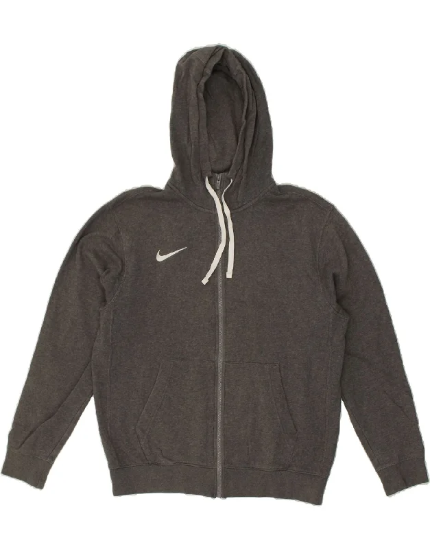 NIKE Mens Zip Hoodie Sweater Medium Grey Cotton Real Fur Shearling Chenille