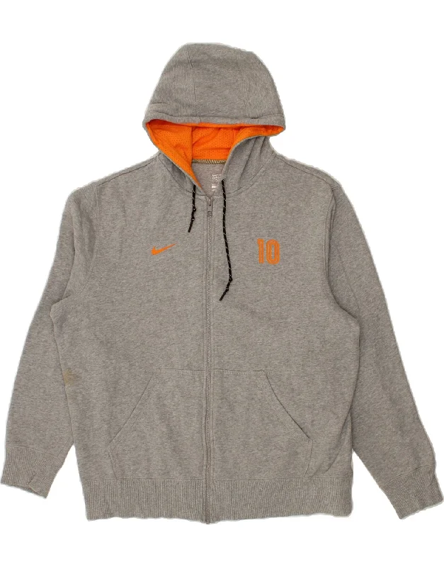 NIKE Mens Zip Hoodie Sweater XL Grey Cotton Tailored Straight A-Line