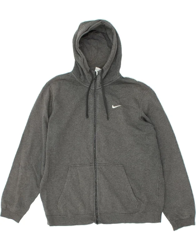 NIKE Mens Zip Hoodie Sweater XL Grey Cotton Mesh Sweater Canvas Denim