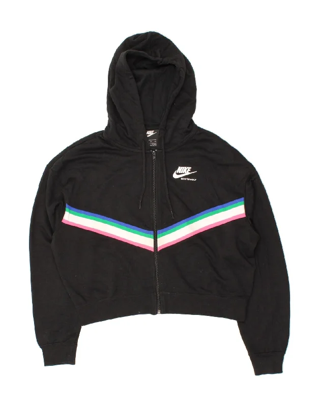 NIKE Womens Crop Zip Hoodie Sweater UK 10 Small Black Polyester Bright Pastel Dark