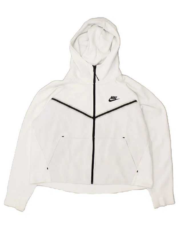 NIKE Womens Crop Zip Hoodie Sweater UK 16 Large White Cotton Polka Dot Checkered Tartan