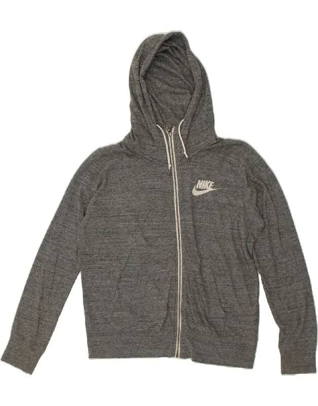 NIKE Womens Zip Hoodie Sweater UK 18 XL Grey Flecked Cotton Stylish Fashionable Trendy