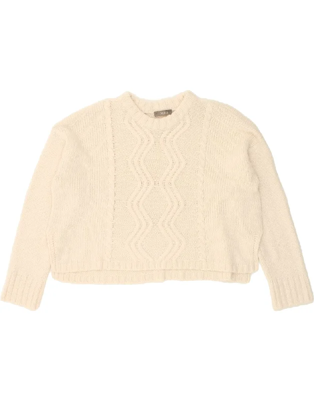 OASIS Womens Oversized Crop Crew Neck Jumper Sweater UK 18 XL Off White Zippered Buttoned Snapped