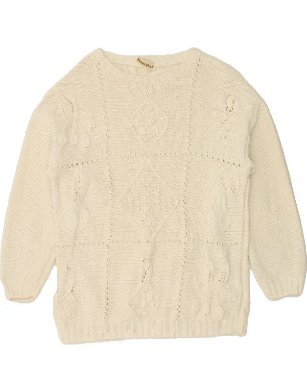 PENNY PULL Womens Longline Boat Neck Jumper Sweater UK 14 Medium Off White Elasticated Padded Insulated