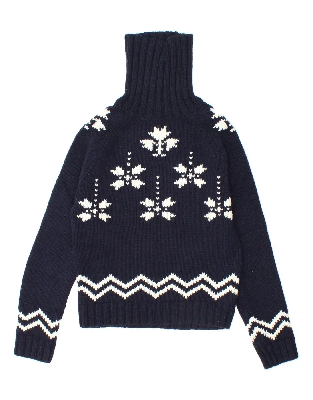 PEPE JEANS Womens Roll Neck Jumper Sweater UK 14 Large Navy Blue Fair Isle Handmade Hand-knitted Hand-woven PEPE JEANS Womens Roll Neck Jumper Sweater UK 14 Large Navy Blue Fair Isle Handmade Hand-knitted Hand-woven