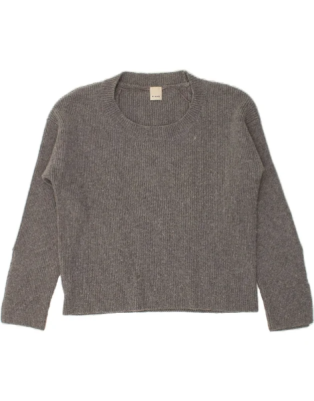 PINKO Womens Crop Boat Neck Jumper Sweater UK 6 XS Grey Wool Hooded Caped Shawl Collar