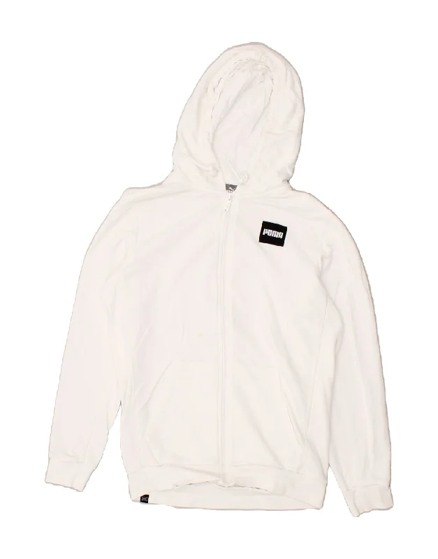 PUMA Mens Zip Hoodie Sweater Small White Cotton Notch Collar Peter Pan Collar Cowl Neck
