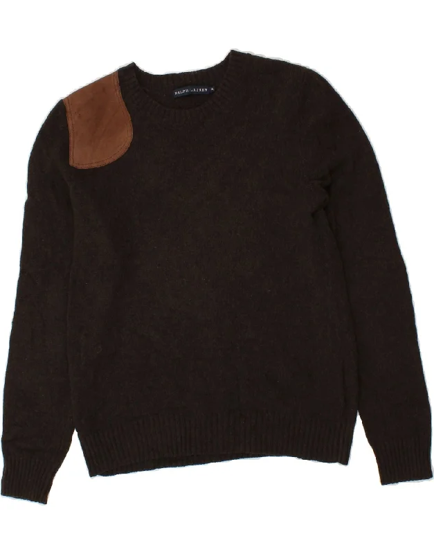 RALPH LAUREN Womens Boat Neck Jumper Sweater UK 18 XL Brown Colourblock Neon Metallic Matte