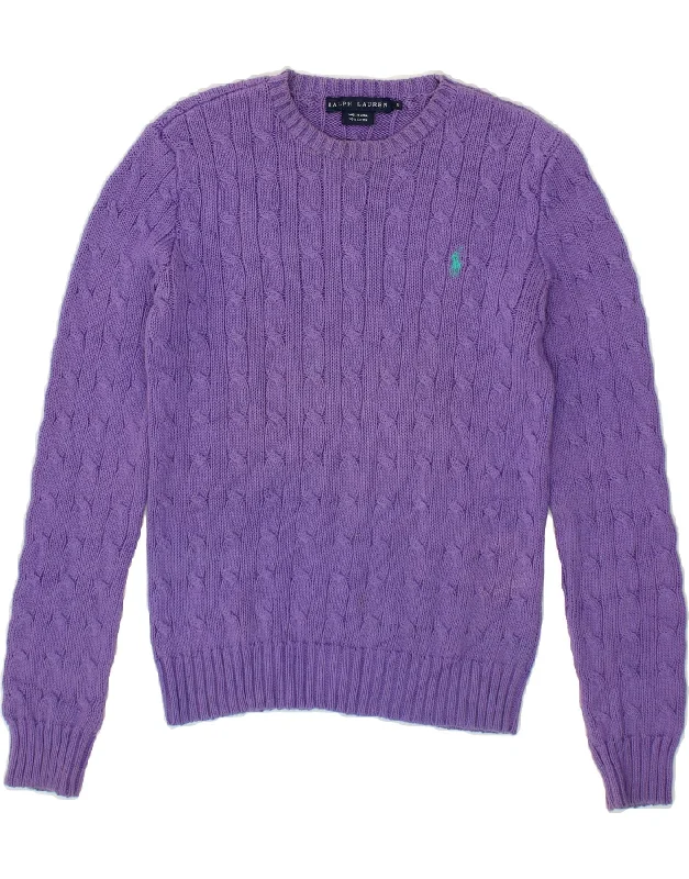 RALPH LAUREN Womens Crew Neck Jumper Sweater UK 10 Small Purple Cotton Mesh Fabric Canvas Fabric Denim Fabric