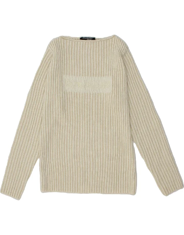 RASPBERRY Womens Graphic Boat Neck Jumper Sweater UK 6/8 XS Off White Soft Cozy Warm RASPBERRY Womens Graphic Boat Neck Jumper Sweater UK 6/8 XS Off White Soft Cozy Warm