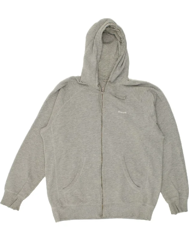 REEBOK Mens Zip Hoodie Sweater XL Grey Cotton Zippered Front Buttoned Front Snap Front REEBOK Mens Zip Hoodie Sweater XL Grey Cotton Zippered Front Buttoned Front Snap Front