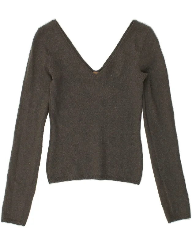 RICHMOND Womens Crop Graphic V-Neck Jumper Sweater IT 42 Medium Grey Chenille Fabric Brocade Fabric Lace Fabric