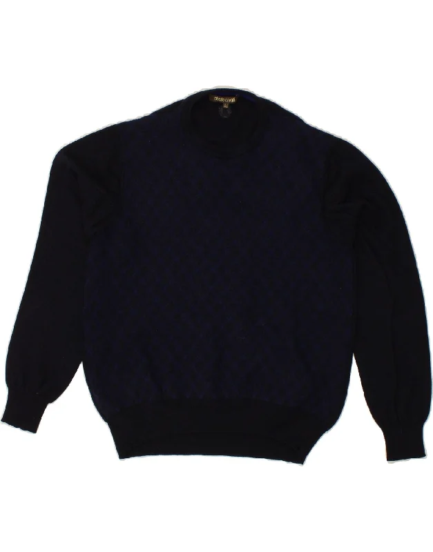 ROBERTO CAVALLI Womens Crew Neck Jumper Sweater UK 18 XL Navy Blue Embroidered Appliqued Beaded