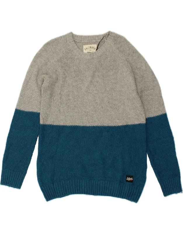 SALTROCK Womens Crew Neck Jumper Sweater UK 12  Medium Grey Colourblock Welt Pockets Slit Pockets Flap Pockets