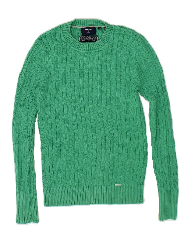 SUPERDRY Womens Crew Neck Jumper Sweater UK 8 Small Green Cotton Handmade Hand-knitted Hand-woven SUPERDRY Womens Crew Neck Jumper Sweater UK 8 Small Green Cotton Handmade Hand-knitted Hand-woven