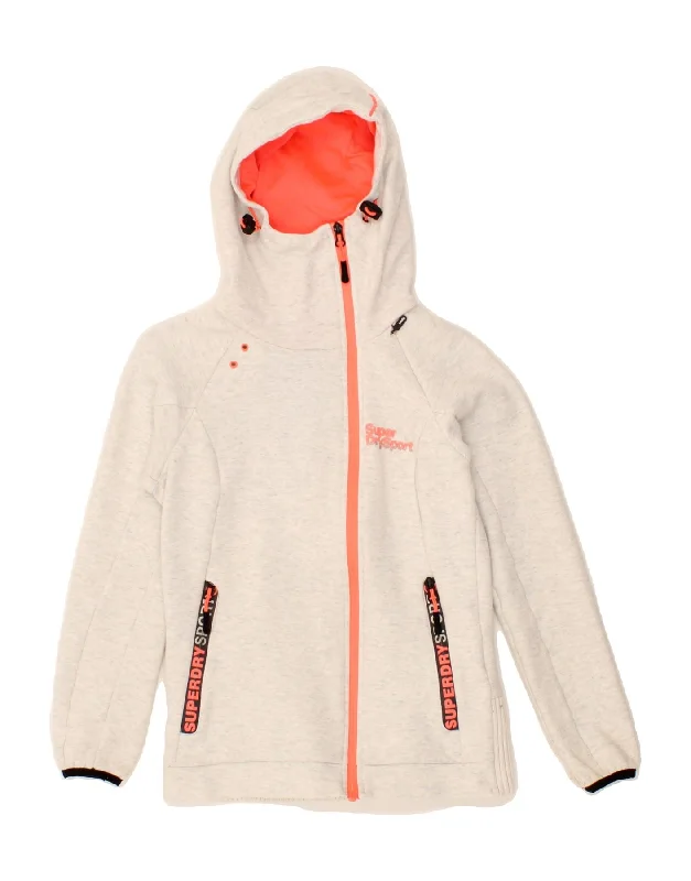 SUPERDRY Womens Graphic Zip Hoodie Sweater UK 6 XS Grey Cotton Open Front Closed Front Wrap Front