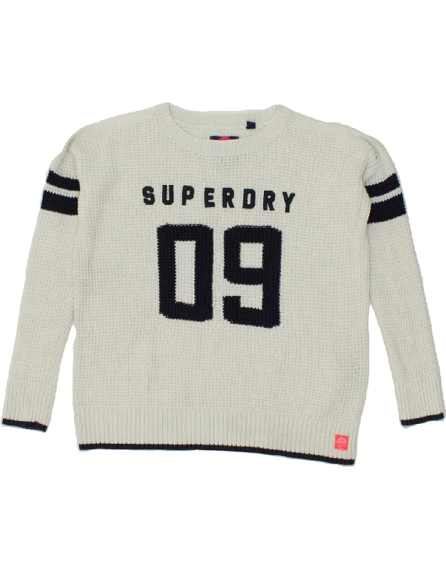 SUPERDRY Womens Oversized Graphic Crew Neck Jumper Sweater UK 6 XS White Fitted Loose Oversized SUPERDRY Womens Oversized Graphic Crew Neck Jumper Sweater UK 6 XS White Fitted Loose Oversized
