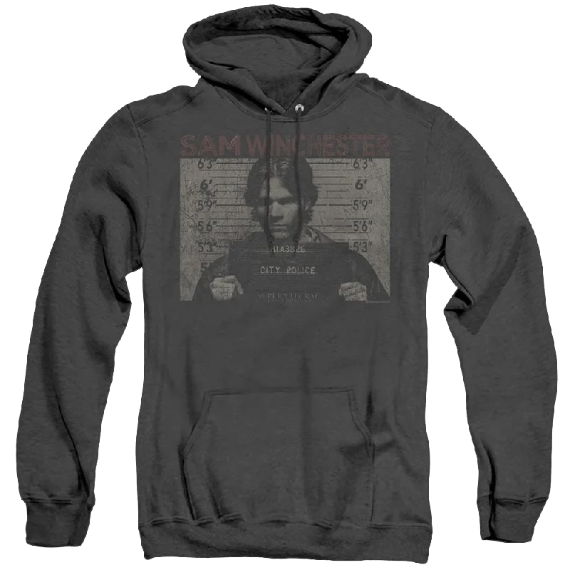 Supernatural Sam Mug Shot - Heather Pullover Hoodie Ruffle Sleeve Feminine