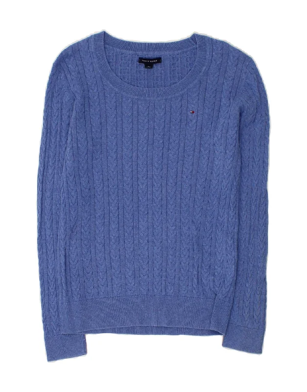 TOMMY HILFIGER Womens Boat Neck Jumper Sweater UK 12 Medium Blue Cotton Chenille Blend Fleece Blend Nylon Blend